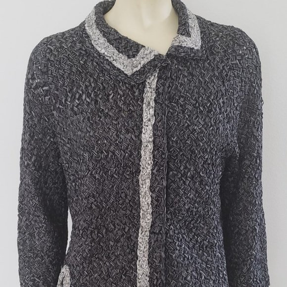 two tone ribbon sweater blouse grey 1950s M - Picture 1 of 10